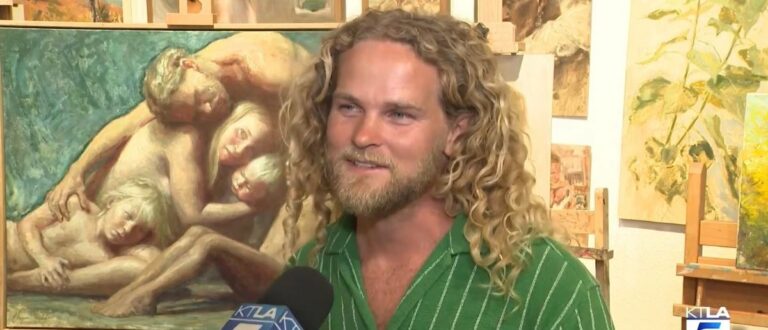 Chapman Hamborg being interviewed by KTLA 5 News